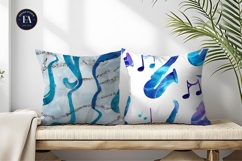 Saxophone Curves Watercolor Music Pattern Digital Paper Product Image 2