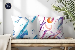 Saxophone Curves Watercolor Music Pattern Digital Paper Product Image 2