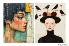 Abstract Whimsical Women Art Papers Feminine Portraits Product Image 2