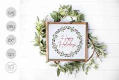 Happy Holidays Christmas Wreath SVG, Holiday Wreath SVG Product Image 4