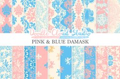 Pink and Blue Damask digital paper, Swirls patterns, Digital Floral Damask, Soft Blue and Pink backgrounds for Personal &amp; Commercial Use Product Image 1