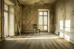 Abandoned room with sunlight and solitary chair Product Image 1