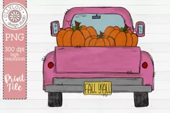 Doodle Truck with Pumpkins | Pink Fall Truck Product Image 2