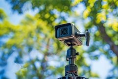 Professional digital camera on tripod recording video outdoo Product Image 1