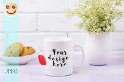 White coffee mug mockup with tender green flowers Product Image 1