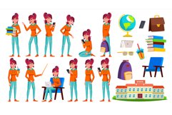 Teen Girl Poses Set Vector. Adult People. Casual. For Product Image 1