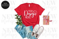 Christmas Red Bella Canvas 3001 T-Shirt Mockup / Flat Lay Product Image 1