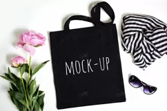 Black tote bag Mock-up. PSD+JPG Product Image 1