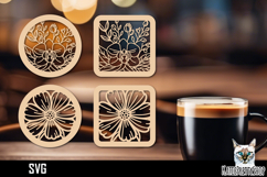 Lasercut Coasters Flower, Floral coaster svg cut file Product Image 1
