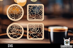 Lasercut Coasters Flower, Floral coaster svg cut file Product Image 1