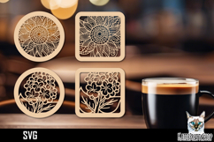 Lasercut Coasters Flower, Floral coaster svg cut file Product Image 1