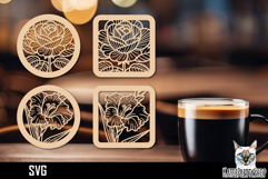 Lasercut Coasters Flower, Floral coaster svg cut file Product Image 1