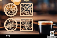 Lasercut Coasters Flower, Floral coaster svg cut file Product Image 1
