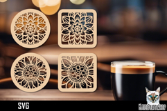 Lasercut Coasters Flower, Floral coaster svg cut file Product Image 1
