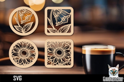 Lasercut Coasters Flower, Floral coaster svg cut file Product Image 1