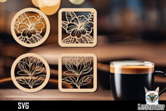 Lasercut Coasters Flower, Floral coaster svg cut file Product Image 1
