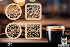 Lasercut Coasters Flower, Floral coaster svg cut file Product Image 1