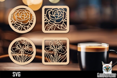 Lasercut Coasters Flower, Floral coaster svg cut file Product Image 1
