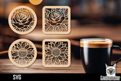 Lasercut Coasters Flower, Floral coaster svg cut file Product Image 1