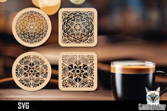 Lasercut Coasters Mandala, Coffee coaster svg cut file Product Image 1