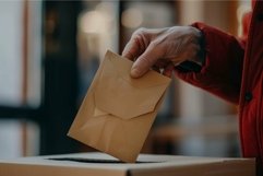 Casting vote in ballot box during election Product Image 1