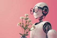 Robot with Flowers Background Wallpaper Product Image 1