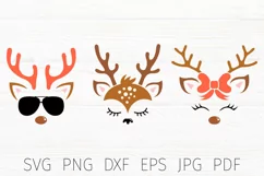 Reindeer svg, reindeer face cut file, christmas svg ormament Product Image 1