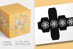 Cuttable Cube Favor Box with Flower Motif Template SVG EPS Product Image 1
