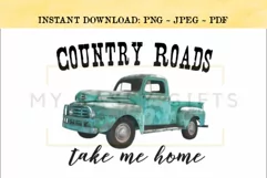 Country Roads Take Me Home With Teal Blue Truck Product Image 1