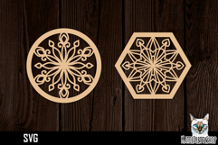 Lasercut Snowflake Coasters, Christmas coaster svg cut file Product Image 1