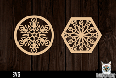 Lasercut Snowflake Coasters, Christmas coaster svg cut file Product Image 1