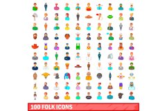 100 folk icons set, cartoon style Product Image 1