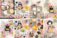 25 Dotted Bee Butterfly Digital Paper 8.5x11 JPG journa Product Image 2