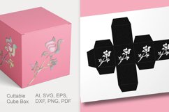 Cuttable Cube Favor Box with Rosebud Template SVG EPS Product Image 1