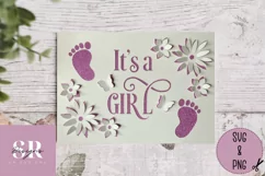 It’s a girl card | Paper cutting | New baby card SVG Product Image 1