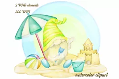 Watercolor Summer Gnomes Clipart, Beach Gnomes PNG, birthday Product Image 1