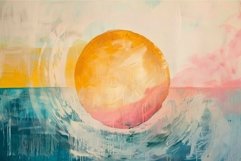 Big yellow sun setting on the ocean with abstract brush stro Product Image 1