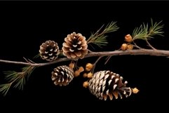 Pine branch with cones on black background Product Image 1