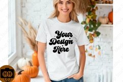 Bella Canvas 3001 Fall Woman Mockup,Fall white TShirt Mockup Product Image 1