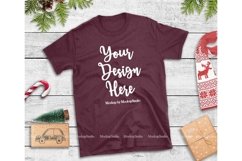 Maroon Christmas Tshirt Mockup Holiday Unisex Tee Flat Lay Product Image 1