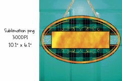 Teal Plaid Sublimation Oval Door Hanger Sign Design Product Image 1