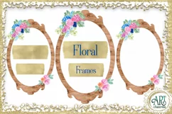 Watercolor Floral pink and blue wooden frame PNG Product Image 1