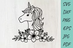 Unicorn Flowers SVG, Unicorn SVG, Floral Unicorn SVG Product Image 1