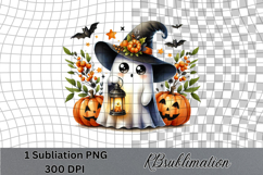 Cute Halloween Ghost - Watercolor Clipart -PNG Design Product Image 1