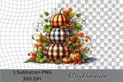 Plaid Pumpkins 1- Watercolor Clipart - PNG Design Product Image 3