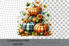 Plaid Pumpkins 1- Watercolor Clipart - PNG Design Product Image 4