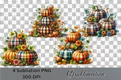 Plaid Pumpkins 1- Watercolor Clipart - PNG Design Product Image 1