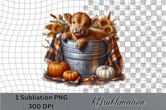 Autunn Highland Cow Watercolor Clipart PNG Design Product Image 1
