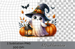 Cute Halloween Ghost - Watercolor Clipart -PNG Design Product Image 1