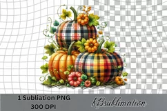 Plaid Pumpkins 1- Watercolor Clipart - PNG Design Product Image 2